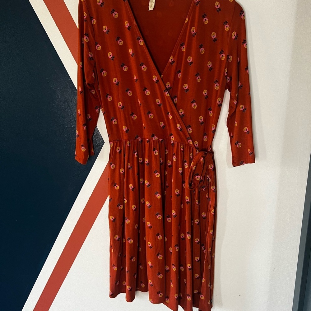 Matilda Jane Rust Wrap Midi Dress with Pink & Yellow Floral